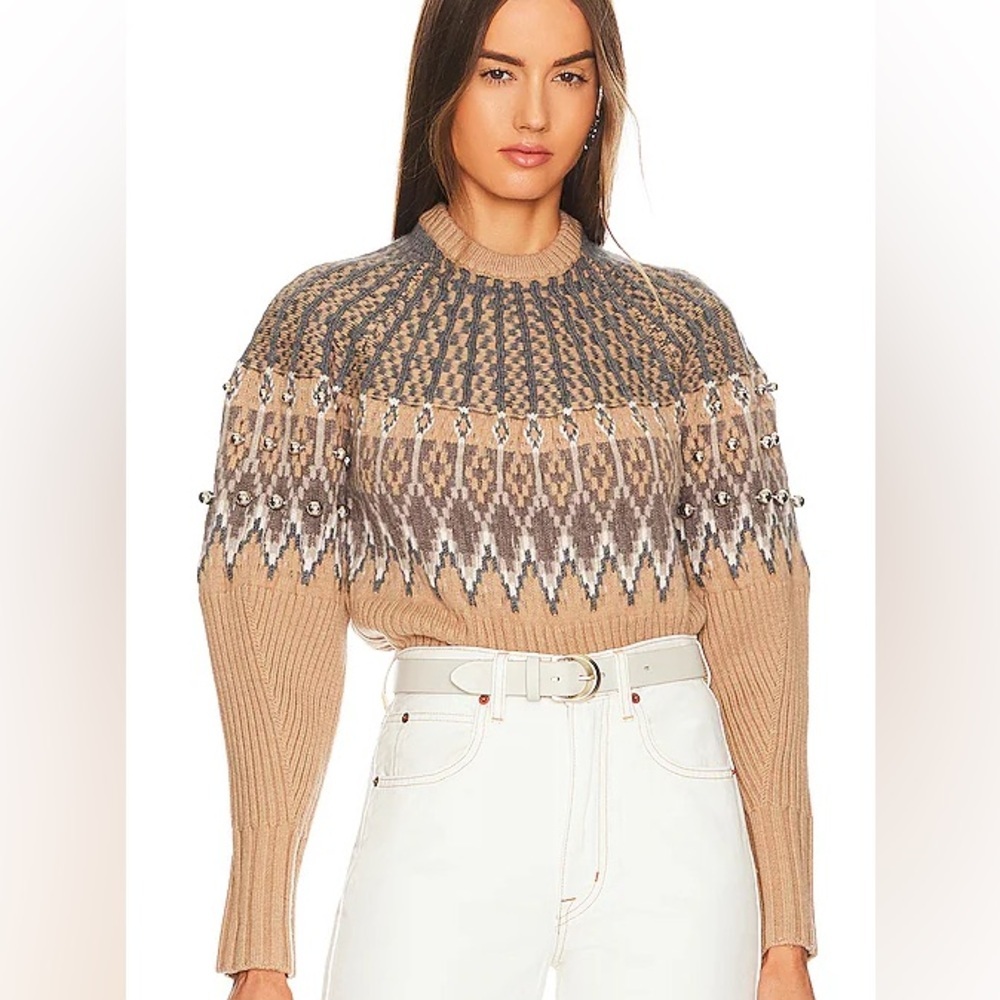 Jonathan Simkhai NWOT 100% Wool Audree Fair Isle Pullover In Tan Size Medium